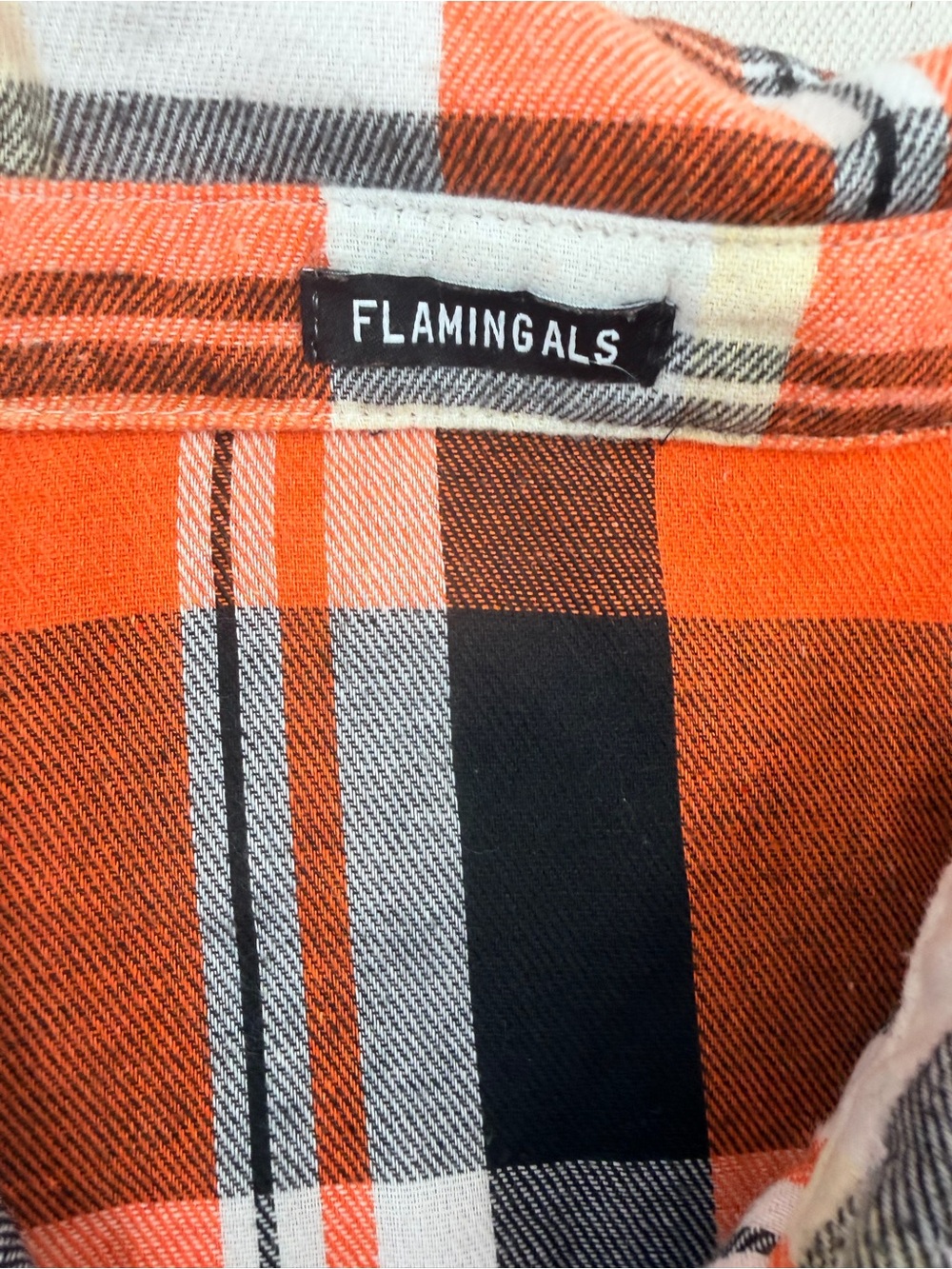 Flamingals Orange Plaid Button-Up Shacket - Picture 3 of 5